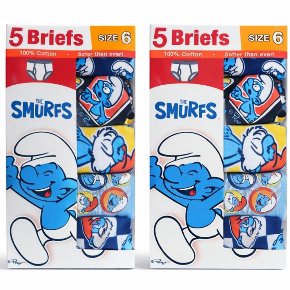 The Smurfs Boys Briefs Size 6 – 100% Cotton – 5 Pack – Licensed